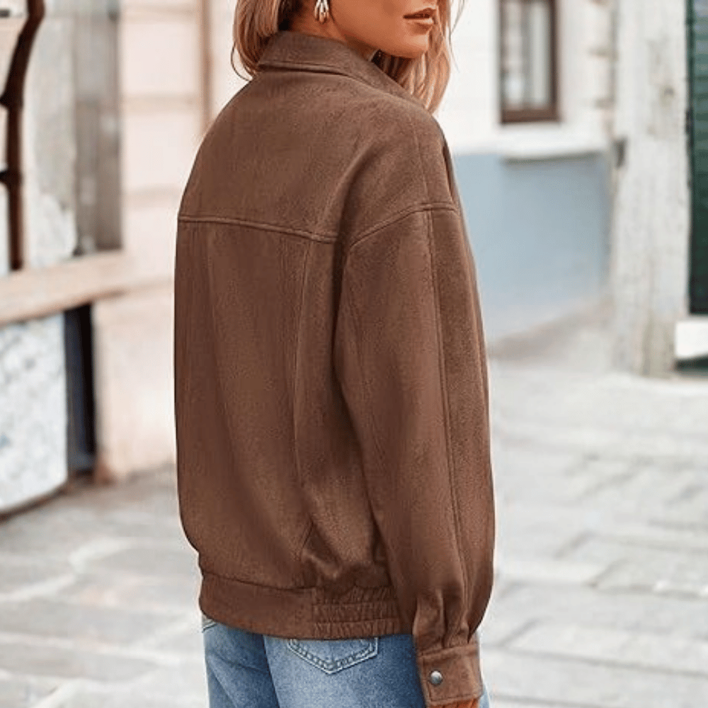 PrettyGarden Faux Suede Bomber Jacket