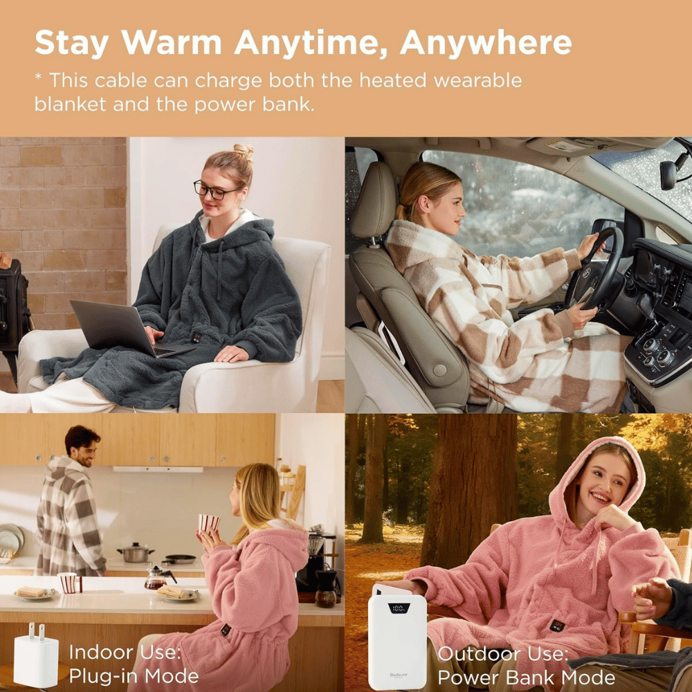 Bedsure Portable Heated Wearable Blanket Hoodie